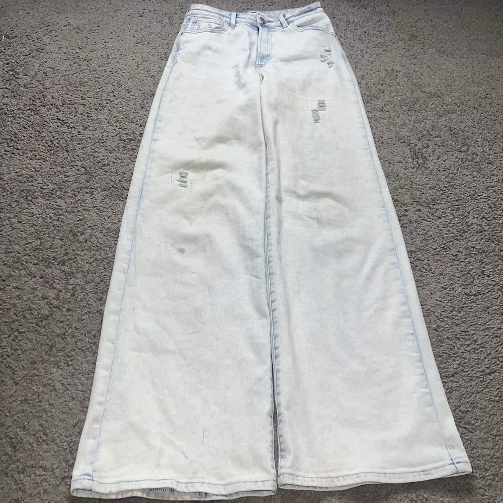 Risen Jeans Women's Wide-Leg Jeans Light Wash Blue Denim 5-Pocket 7/28